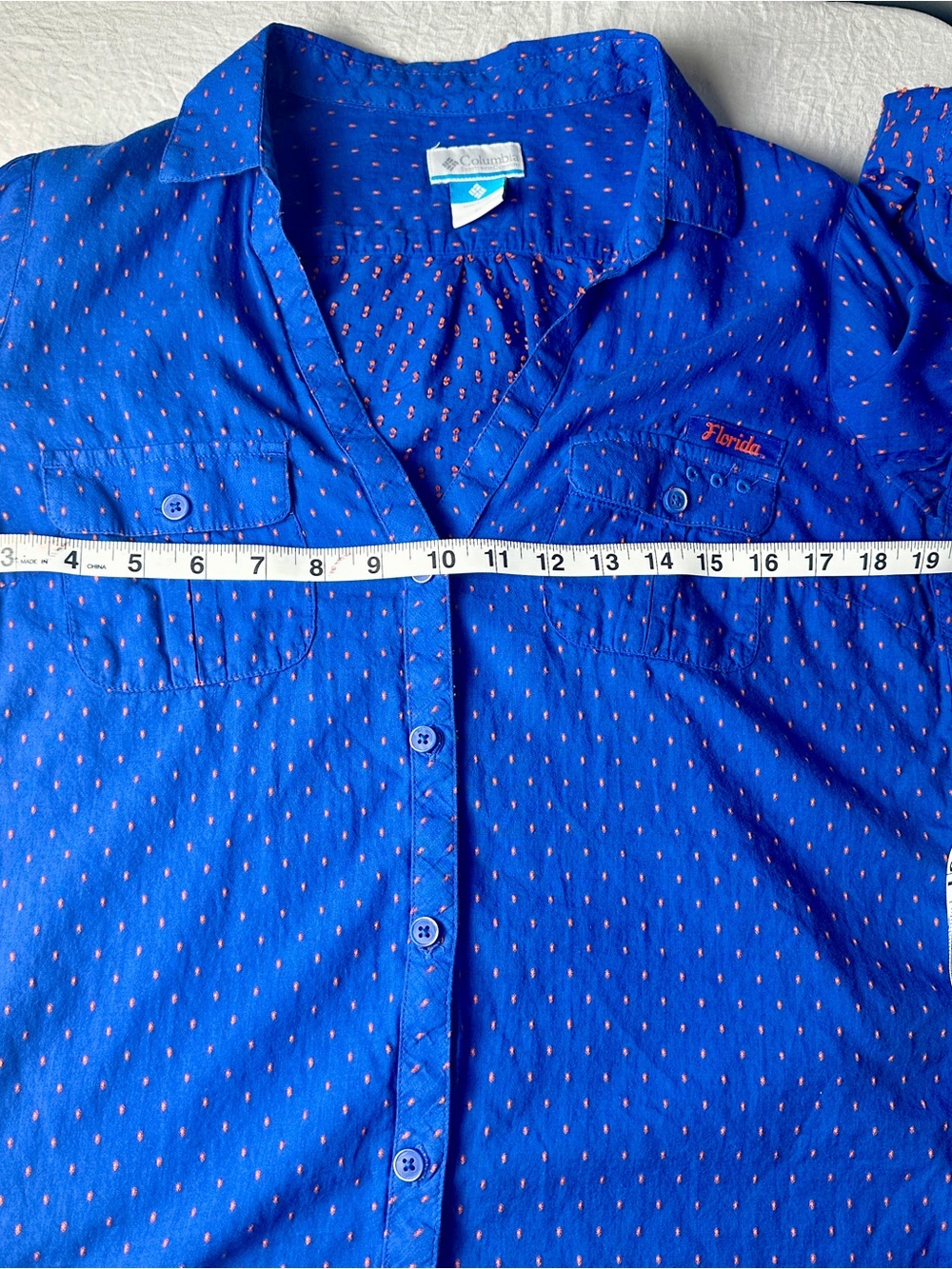 Women's Royal Blue Button-Down Shirt with Subtle Dot Print - Picture 6 of 10